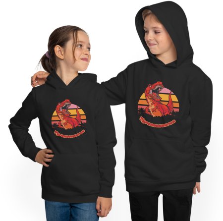 Hoodie kids hooded sweatshirt with red roaring T-Rex i100